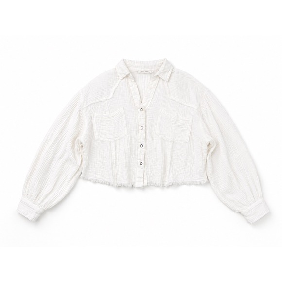 Altar'd State Tops - Altar'd State White Gauze Cropped Button Down Shirt Raw Hem Small